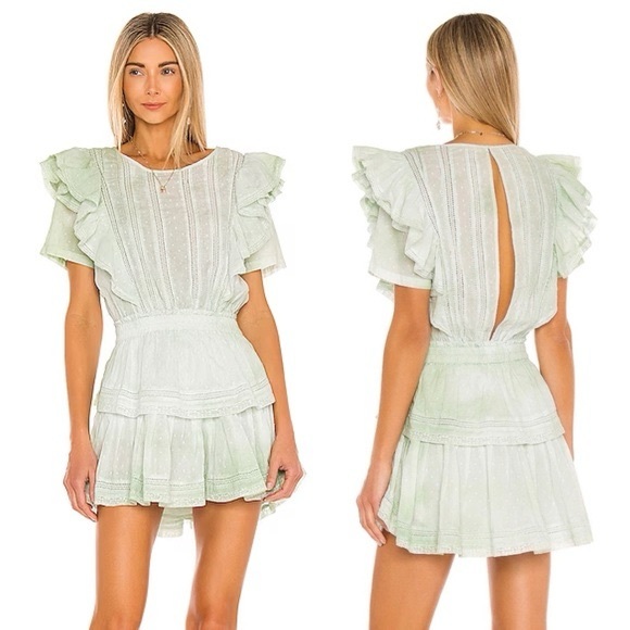 NWOT LOVESHACKFANCY NATASHA MINI DRESS IN GREEN - Picture 1 of 9